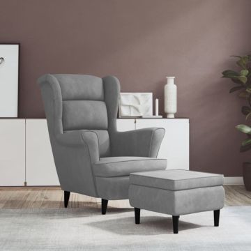 vidaXL Fauteuil met voetenbank fluweel lichtgrijs