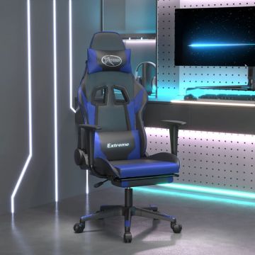 vidaXL Massage gamestoel met voetensteun kunstleer zwart en blauw