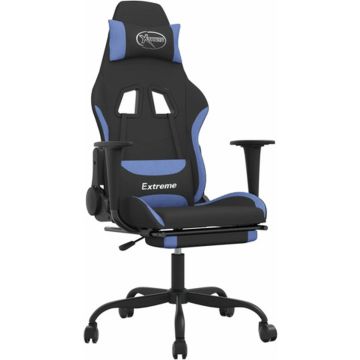 vidaXL Massage gamestoel met voetensteun stof zwart en blauw