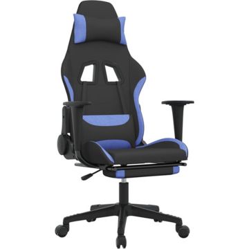 vidaXL Massage gamestoel met voetensteun stof zwart en blauw