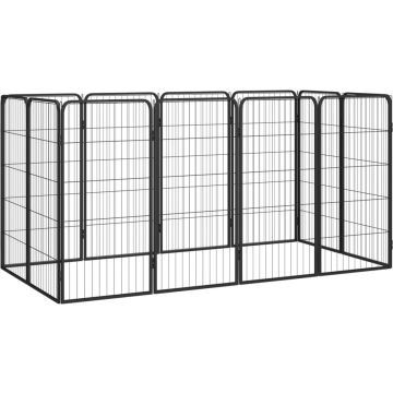 vidaXL Hondenkennel 12 panelen 50 x 100 cm gepoedercoat staal zwart