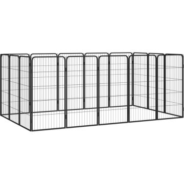vidaXL Hondenkennel 16 panelen 50 x 100 cm gepoedercoat staal zwart