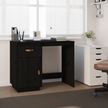 vidaXL Bureau 95x50x75 cm massief grenenhout zwart