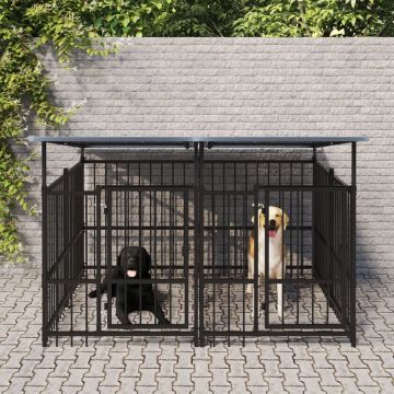 vidaXL Hondenkennel met dak 3,75 m² staal