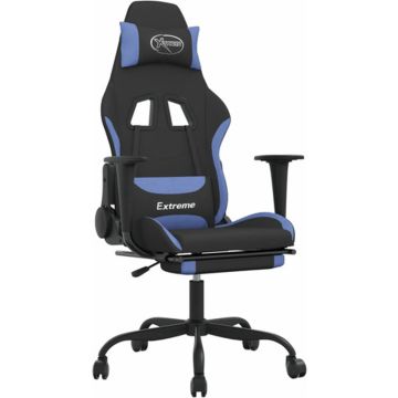 vidaXL Gamestoel met voetensteun stof zwart en blauw