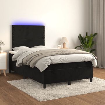 vidaXL Boxspring met matras en LED fluweel zwart 120x200 cm