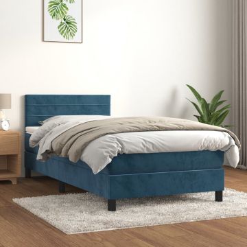 vidaXL Boxspring met matras fluweel donkerblauw 80x200 cm