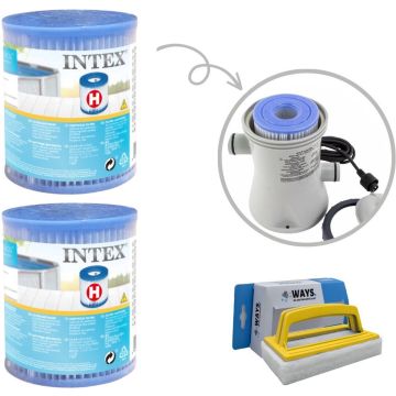 Intex - Voordeelverpakking - H filters geschikt voor filterpomp 28602GS - 2 stuks &amp; WAYS scrubborstel