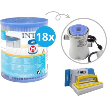 Intex - Voordeelverpakking - H filters geschikt voor filterpomp 28602GS - 18 stuks &amp; WAYS scrubborstel