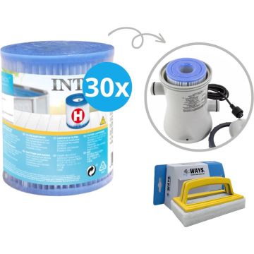 Intex - Voordeelverpakking - H filters geschikt voor filterpomp 28602GS - 30 stuks &amp; WAYS scrubborstel