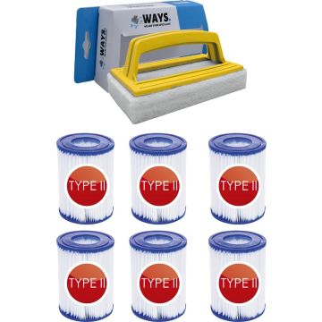 Bestway - Type II filters geschikt voor filterpomp 58383 - 6 stuks &amp; WAYS scrubborstel