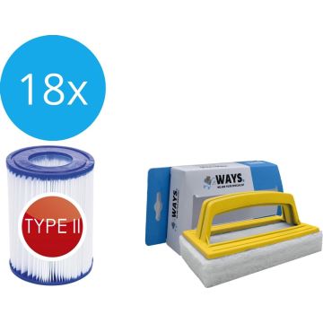 Bestway - Type II filters geschikt voor filterpomp 58383 - 18 stuks &amp; WAYS scrubborstel