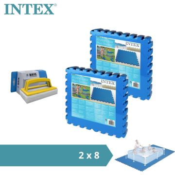 Intex - Zwembadtegels - 2 verpakkingen van 8 tegels - 4m² &amp; WAYS scrubborstel