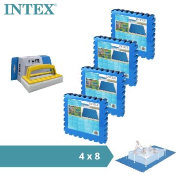 Intex - Voordeelverpakking - Zwembadtegels - 4 verpakkingen van 8 tegels - 8m² &amp; WAYS scrubborstel