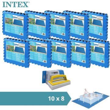 Intex - Zwembadtegels - 10 verpakkingen van 8 tegels - 20m² &amp; WAYS scrubborstel