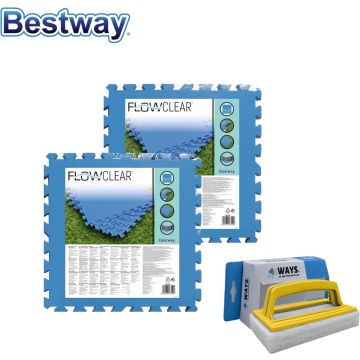 Bestway - Zwembad tegels - 50 cm x 50 cm - 4m² - 16 tegels &amp; WAYS scrubborstel