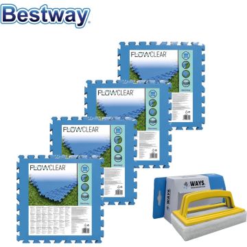 Bestway - Zwembad tegels - 50 cm x 50 cm - 8m² - 32 tegels &amp; WAYS scrubborstel