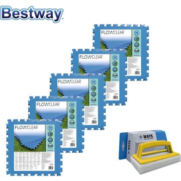 Bestway - Zwembad tegels - 50 cm x 50 cm - 10m² - 40 tegels &amp; WAYS scrubborstel