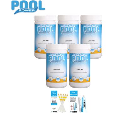 Poolpower - Voordeelset - Chloortabletten voor zwembaden - 5 kilogram &amp; WAYS Reparatieset en Teststrips
