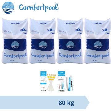 Voordeelverpakking - Zwembadzout - 80 kg (4 x 20) &amp; WAYS Reparatieset en Teststrips