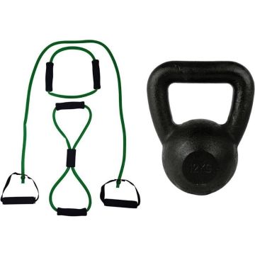 Tunturi - Fitness Set - Tubing Set Groen - Kettlebell 12 kg
