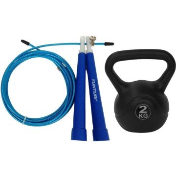 Tunturi - Fitness Set - Springtouw Blauw - Kettlebell 2 kg
