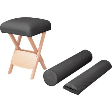 Decoways - Massagekruk met 12 cm dikke zitting en 2 bolsters inklapbaar zwart