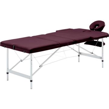 Decoways - Massagetafel inklapbaar 3 zones aluminum wijnpaars