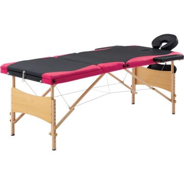 Decoways - Massagetafel inklapbaar 3 zones hout zwart en roze