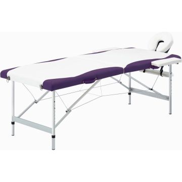 Decoways - Massagetafel inklapbaar 2 zones aluminium wit en paars