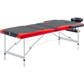 Decoways - Massagetafel inklapbaar 3 zones aluminium zwart en rood