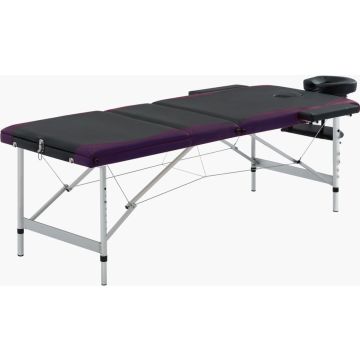 Decoways - Massagetafel inklapbaar 3 zones aluminium zwart en paars