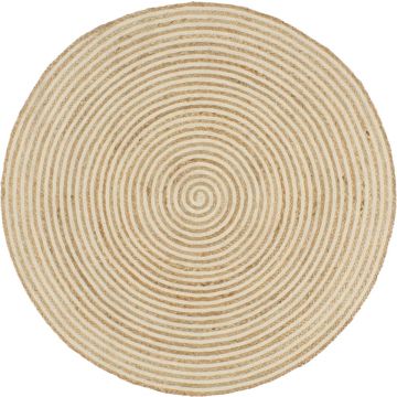 Decoways - Vloerkleed handgemaakt met spiraal ontwerp 150 cm jute wit