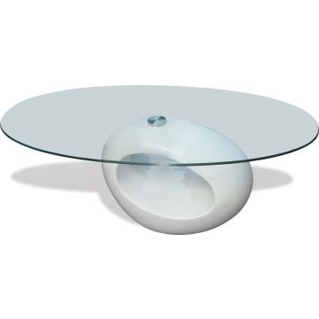 Decoways - Salontafel met ovaal glazen tafelblad hoogglans wit