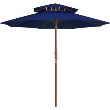 Decoways - Parasol dubbeldekker met houten paal 270 cm blauw
