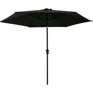 Decoways - Parasol met LED-verlichting en stalen paal 300 cm zwart