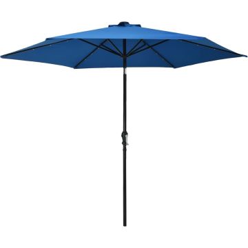 Decoways - Parasol met LED-verlichting en stalen paal 300 cm blauw