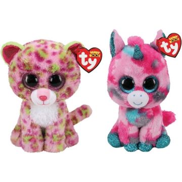 Ty - Knuffel - Beanie Boo's - Gumball Unicorn &amp; Lainey Leopard