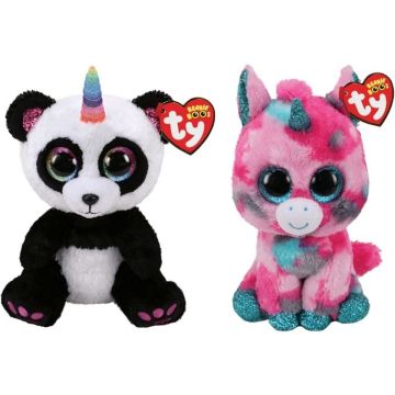 Ty - Knuffel - Beanie Boo's - Gumball Unicorn &amp; Paris Panda