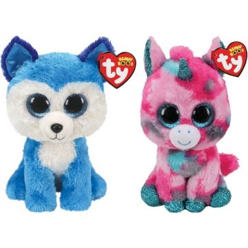 Ty - Knuffel - Beanie Boo's - Gumball Unicorn &amp; Prince Husky