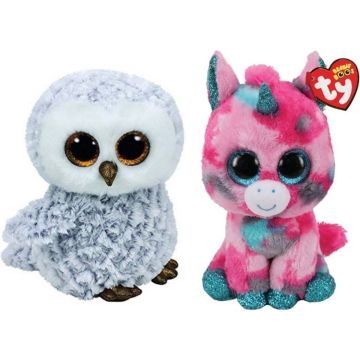 Ty - Knuffel - Beanie Boo's - Gumball Unicorn &amp; Owlette Owl