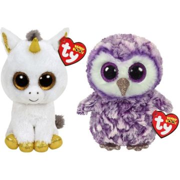 Ty - Knuffel - Beanie Boo's - Pegasus Unicorn &amp; Moonlight Owl