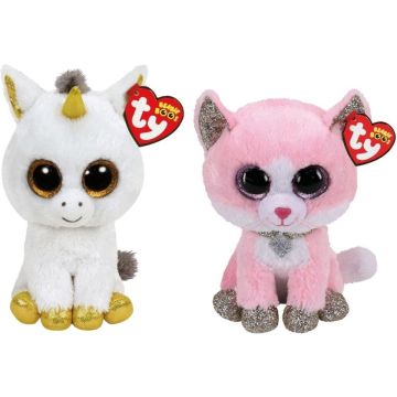 Ty - Knuffel - Beanie Boo's - Pegasus Unicorn &amp; Fiona Pinnk Cat