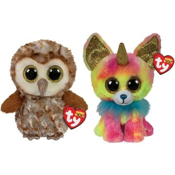 Ty - Knuffel - Beanie Boo's - Percy Owl &amp; Yips Chihuahua