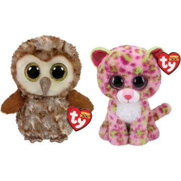 Ty - Knuffel - Beanie Boo's - Percy Owl &amp; Lainey Leopard