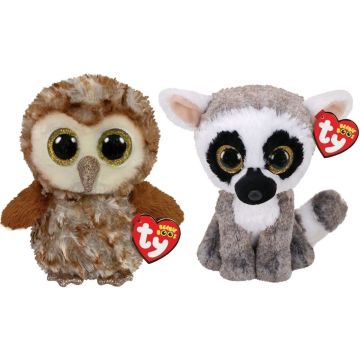 Ty - Knuffel - Beanie Boo's - Percy Owl &amp; Linus Lemur