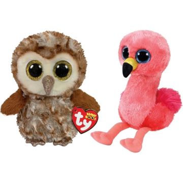 Ty - Knuffel - Beanie Boo's - Percy Owl &amp; Gilda Flamingo