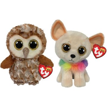 Ty - Knuffel - Beanie Boo's - Percy Owl &amp; Chewey Chihuahua
