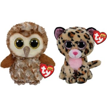 Ty - Knuffel - Beanie Boo's - Percy Owl &amp; Livvie Leopard