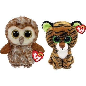 Ty - Knuffel - Beanie Boo's - Percy Owl &amp; Tiggy Tiger